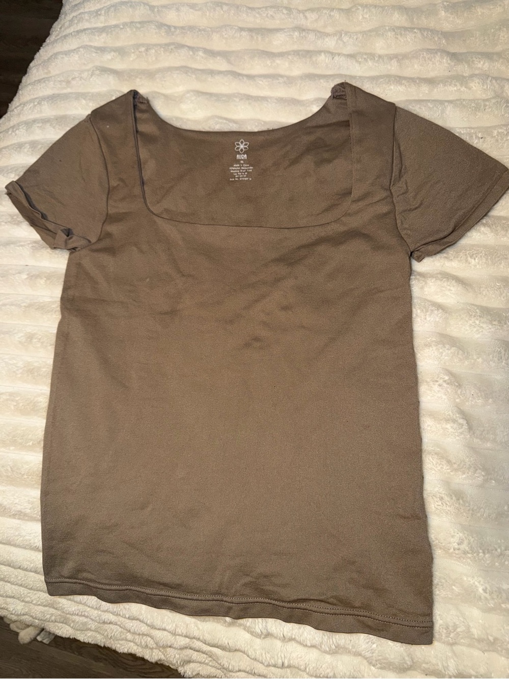 Brown/taupe Square-Neck Short Sleeve Top